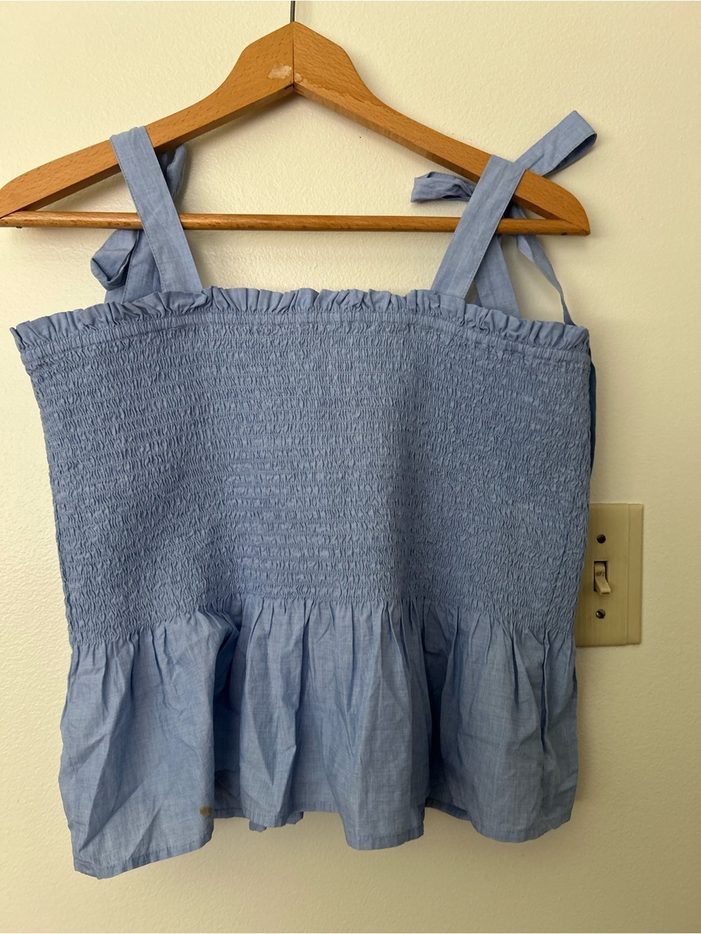 J. Crew Light Blue Smocked Tie-Strap (size L) - Picture 4 of 8